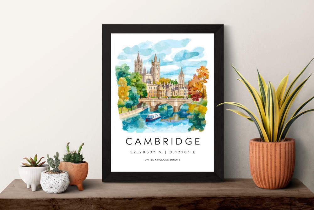Cambridge Watercolor Poster Wall Art Cambridge Wall Hanging Home Décor Cambridge Gift Art Lovers United Kingdom Wall Art