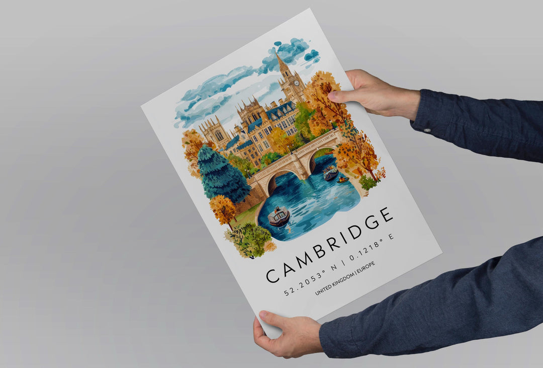 Cambridge Watercolor Poster Wall Art Cambridge Wall Hanging Home Décor Cambridge Gift Art Lovers United Kingdom Wall Art