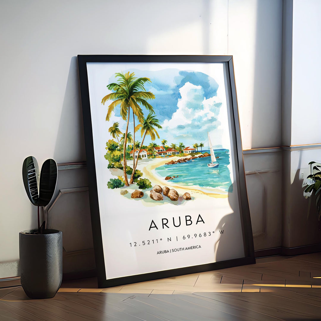 Aruba Watercolor Poster Wall Art Aruba Wall Hanging Home Décor Aruba Gift Art Lovers Caribbean Wall Art