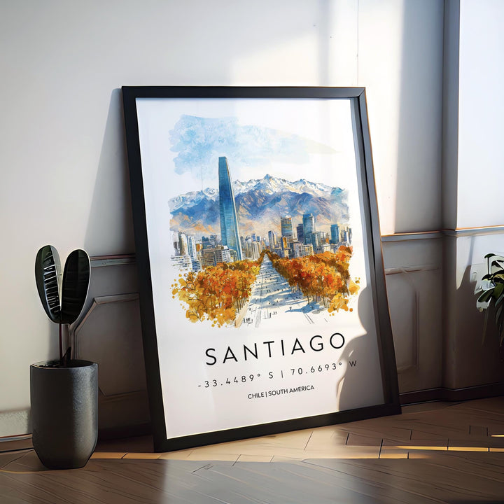 Santiago Watercolor Poster Wall Art Santiago Wall Hanging Home Décor Santiago Gift Art Lovers Chile Wall Art