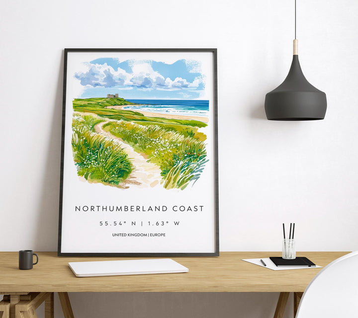 Northumberland Coast Watercolor Poster Wall Art Northumberland Coast Wall Hanging Home Décor Northumberland Coast Gift Art Lovers Wall Art