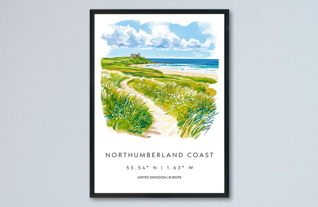Northumberland Coast Watercolor Poster Wall Art Northumberland Coast Wall Hanging Home Décor Northumberland Coast Gift Art Lovers Wall Art