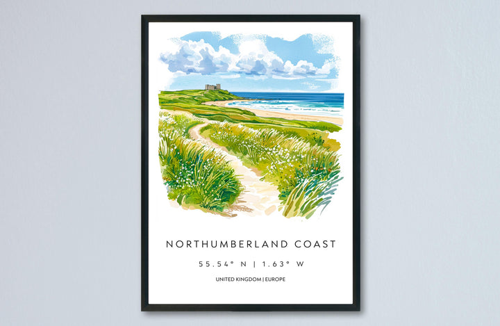 Northumberland Coast Watercolor Poster Wall Art Northumberland Coast Wall Hanging Home Décor Northumberland Coast Gift Art Lovers Wall Art