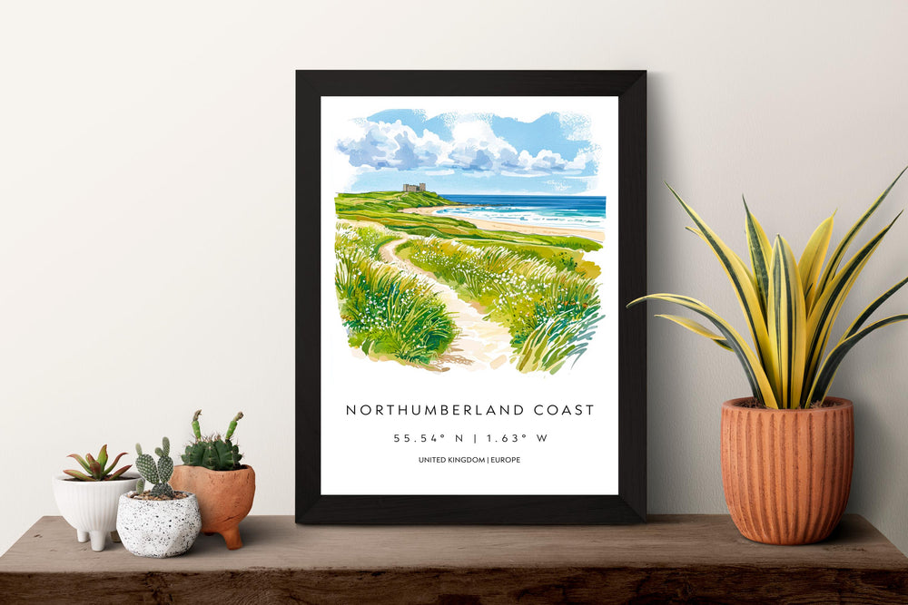 Northumberland Coast Watercolor Poster Wall Art Northumberland Coast Wall Hanging Home Décor Northumberland Coast Gift Art Lovers Wall Art