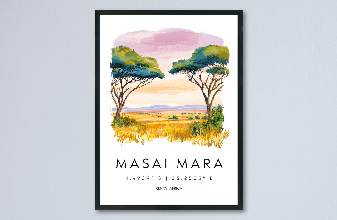 Masai Mara Watercolor Poster Wall Art Masai Mara Wall Hanging Home Décor Masai Mara Gift Art Lovers Kenya Wall Art
