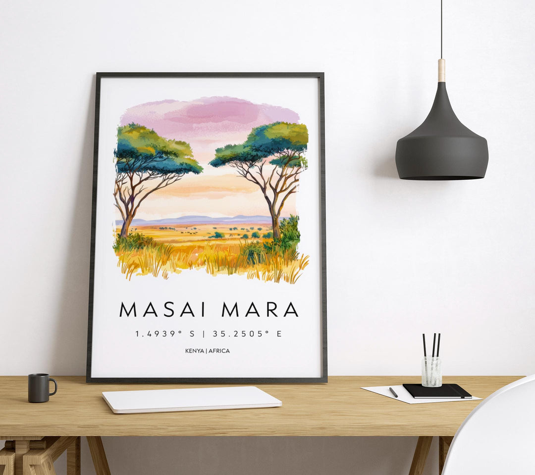 Masai Mara Watercolor Poster Wall Art Masai Mara Wall Hanging Home Décor Masai Mara Gift Art Lovers Kenya Wall Art
