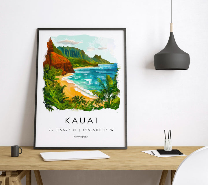 Kauai Watercolor Poster Wall Art Kauai Wall Hanging Home Décor Kauai Gift Art Lovers Hawaii Wall Art