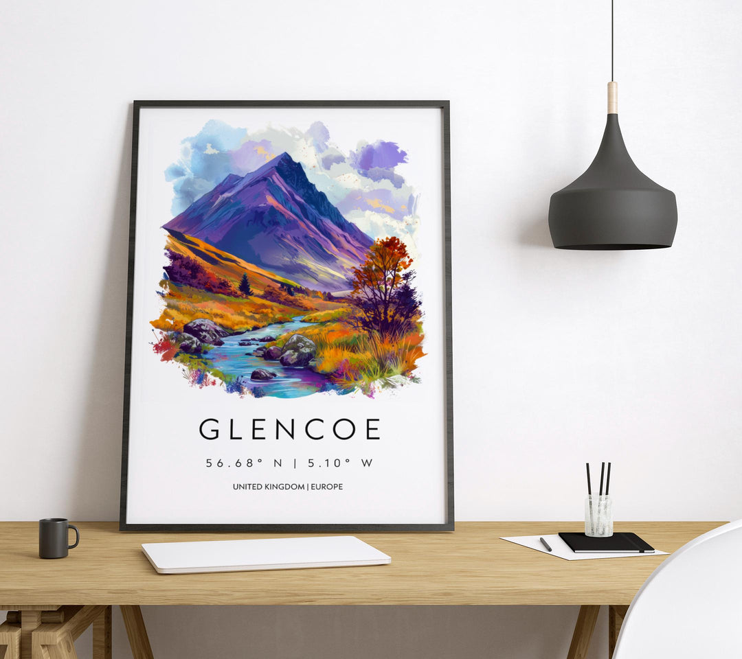Glencoe Watercolor Poster Wall Art Glencoe Wall Hanging Home Décor Glencoe Gift Art Lovers Scotland Wall Art