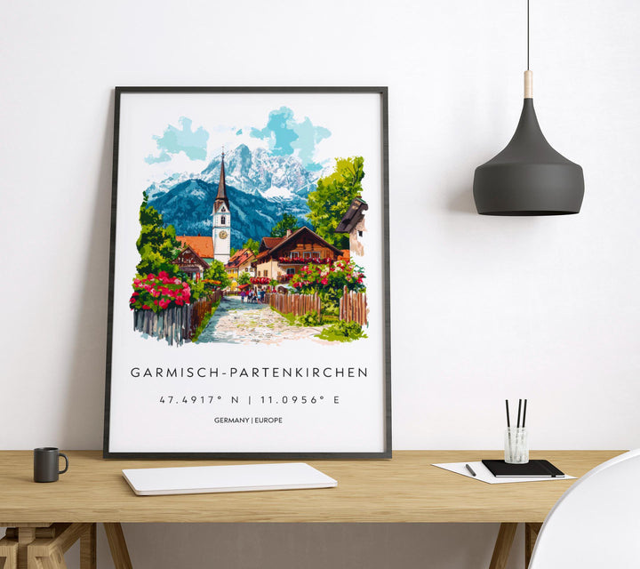 Garmisch-Partenkirchen Watercolor Poster Wall Art Garmisch-Partenkirchen Wall Hanging Home Décor Garmisch-Partenkirchen Gift Art Lovers