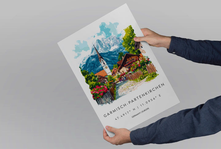 Garmisch-Partenkirchen Watercolor Poster Wall Art Garmisch-Partenkirchen Wall Hanging Home Décor Garmisch-Partenkirchen Gift Art Lovers