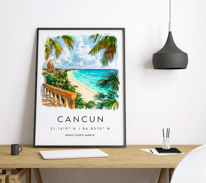 Cancun Watercolor Poster Wall Art Cancun Wall Hanging Home Décor Cancun Gift Art Lovers Mexico Wall Art
