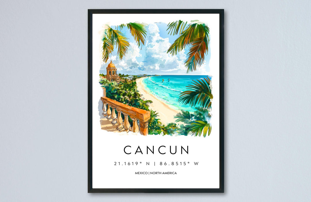 Cancun Watercolor Poster Wall Art Cancun Wall Hanging Home Décor Cancun Gift Art Lovers Mexico Wall Art