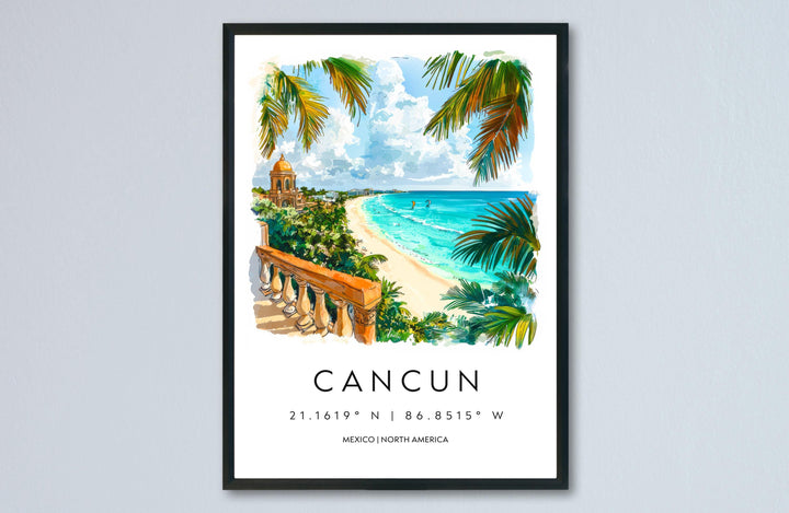 Cancun Watercolor Poster Wall Art Cancun Wall Hanging Home Décor Cancun Gift Art Lovers Mexico Wall Art