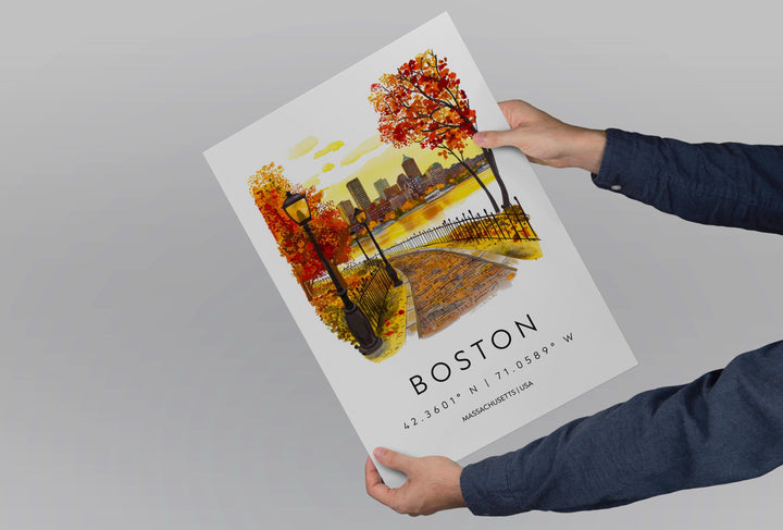 Boston Watercolor Poster Wall Art Boston Wall Hanging Home Décor Boston Gift Art Lovers United States Wall Art
