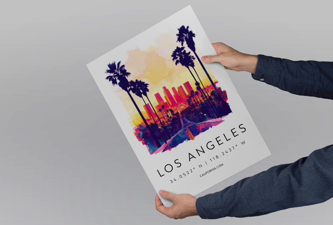 Los Angeles Watercolor Poster Wall Art Los Angeles Wall Hanging Home Décor Los Angeles Gift Art Lovers United States Wall Art