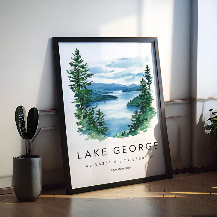 Lake George Watercolor Poster Wall Art Lake George Wall Hanging Home Décor Lake George Gift Art Lovers United States Wall Art
