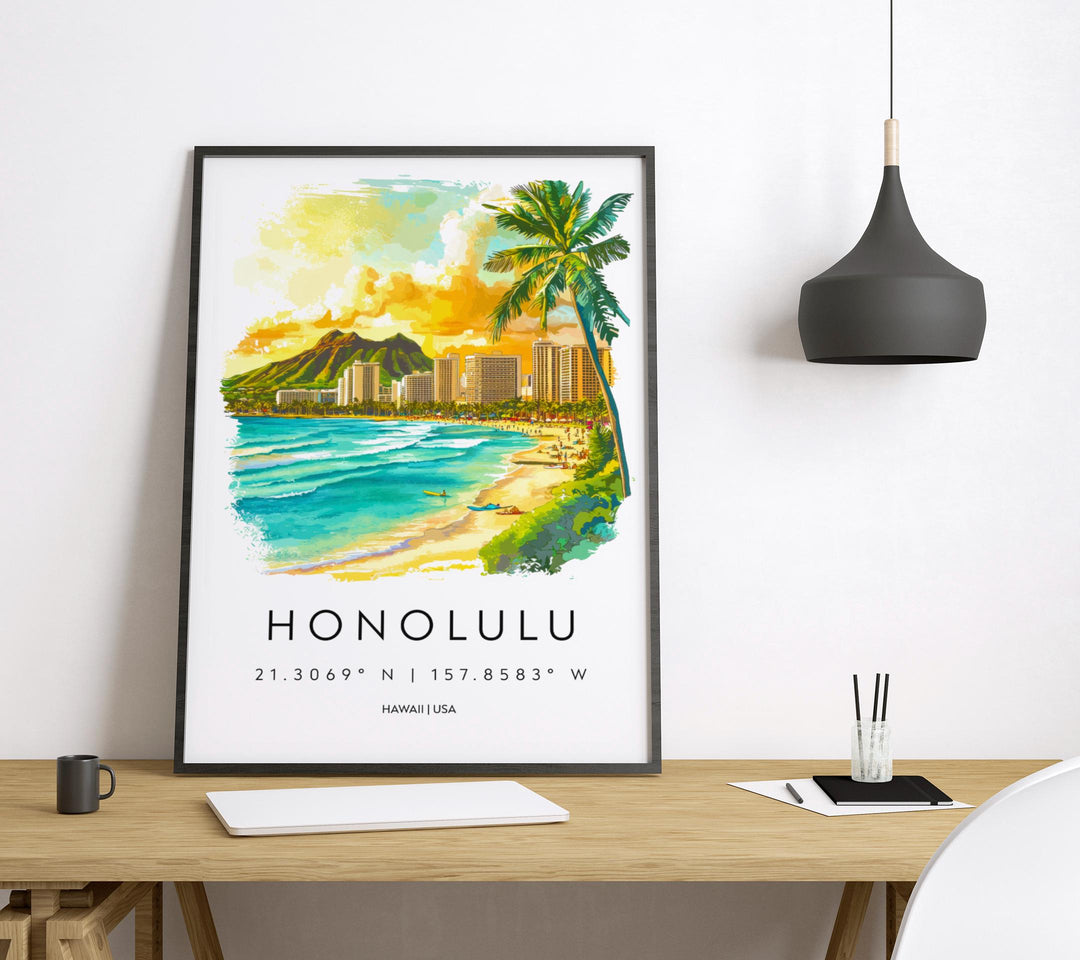 Honolulu Watercolor Poster Wall Art Honolulu Wall Hanging Home Décor Honolulu Gift Art Lovers United States Wall Art