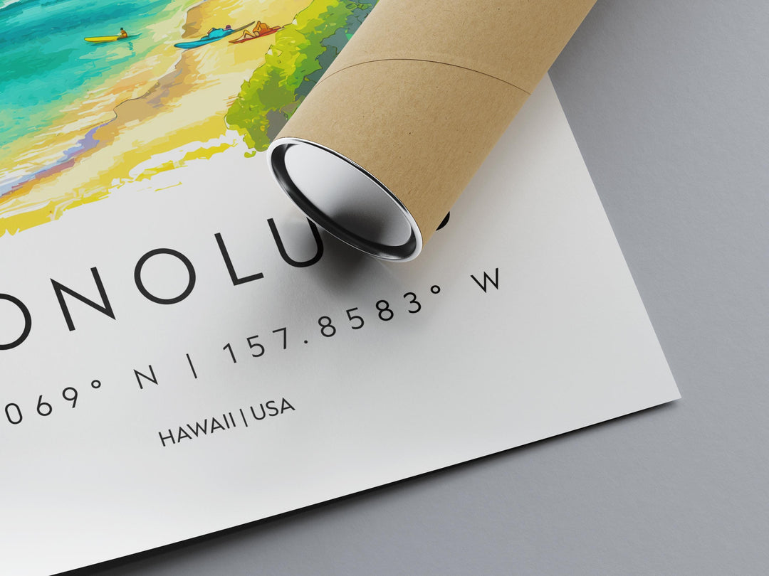 Honolulu Watercolor Poster Wall Art Honolulu Wall Hanging Home Décor Honolulu Gift Art Lovers United States Wall Art