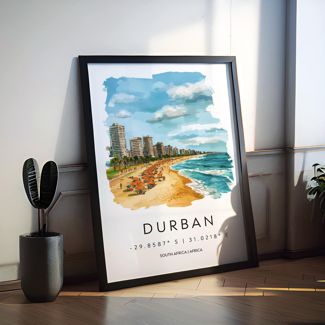 Durban Watercolor Poster Wall Art Durban Wall Hanging Home Décor Durban Gift Art Lovers South Africa Wall Art