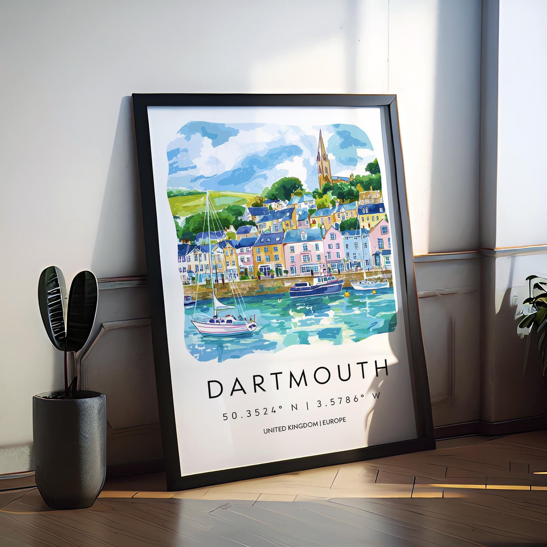 Dartmouth Watercolor Poster Wall Art Dartmouth Wall Hanging Home Décor Dartmouth Gift Art Lovers United Kingdom Wall Art