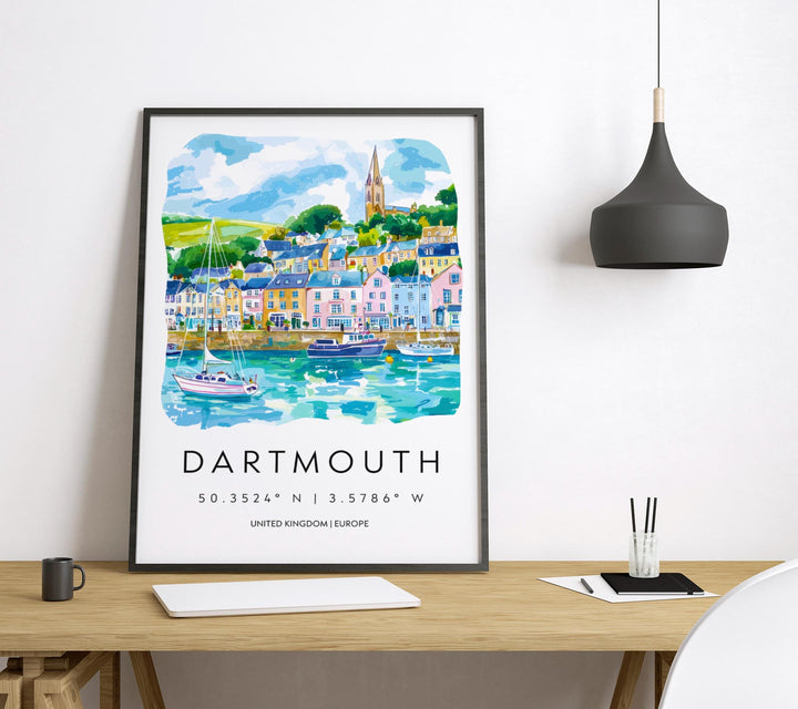 Dartmouth Watercolor Poster Wall Art Dartmouth Wall Hanging Home Décor Dartmouth Gift Art Lovers United Kingdom Wall Art