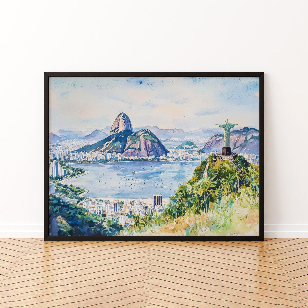 Rio de Janeiro Watercolor Poster Landscape Wall Art Rio de Janeiro Wall Hanging Home Décor Rio de Janeiro Gift Art Lovers Brazil Wall Art