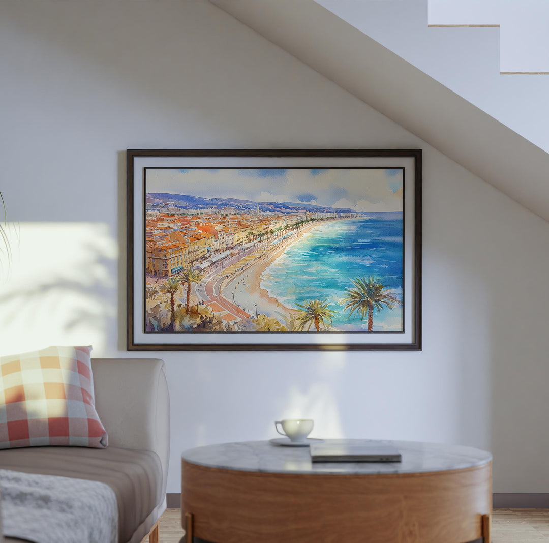 Nice Watercolor Poster Landscape Wall Art Nice Wall Hanging Home Décor Nice Gift Art Lovers France Wall Art