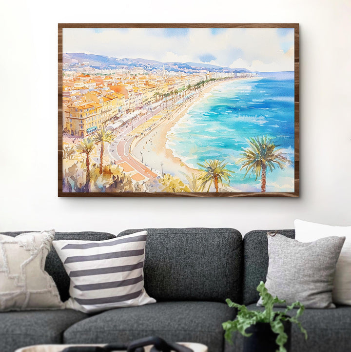 Nice Watercolor Poster Landscape Wall Art Nice Wall Hanging Home Décor Nice Gift Art Lovers France Wall Art