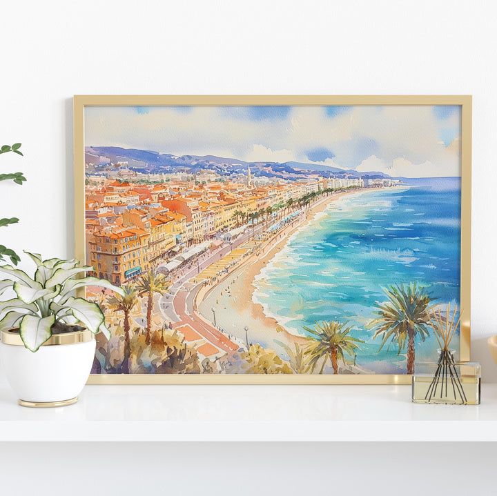 Nice Watercolor Poster Landscape Wall Art Nice Wall Hanging Home Décor Nice Gift Art Lovers France Wall Art