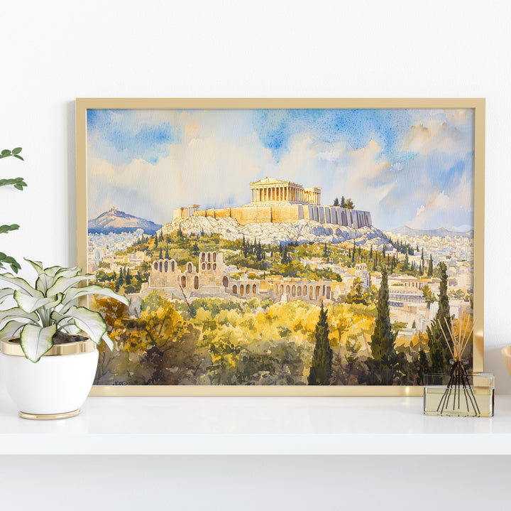 Athens Watercolor Poster Landscape Wall Art Athens Wall Hanging Home Décor Athens Gift Art Lovers Greece Wall Art