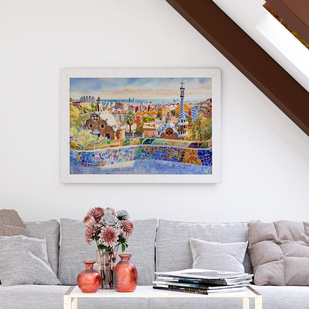 Barcelona Watercolor Poster Landscape Wall Art Barcelona Wall Hanging Home Décor Barcelona Gift Art Lovers Spain Wall Art