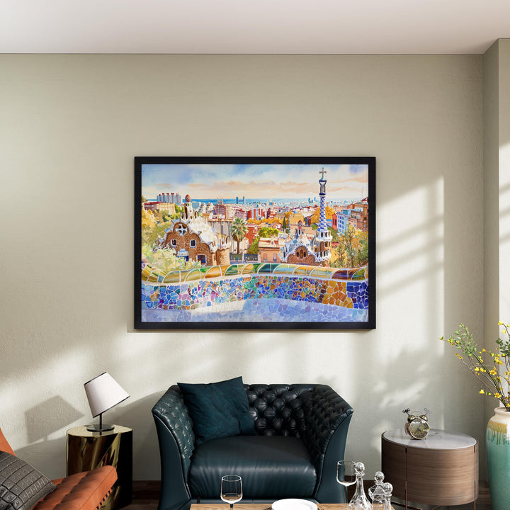 Barcelona Watercolor Poster Landscape Wall Art Barcelona Wall Hanging Home Décor Barcelona Gift Art Lovers Spain Wall Art