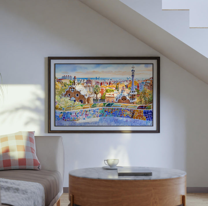 Barcelona Watercolor Poster Landscape Wall Art Barcelona Wall Hanging Home Décor Barcelona Gift Art Lovers Spain Wall Art
