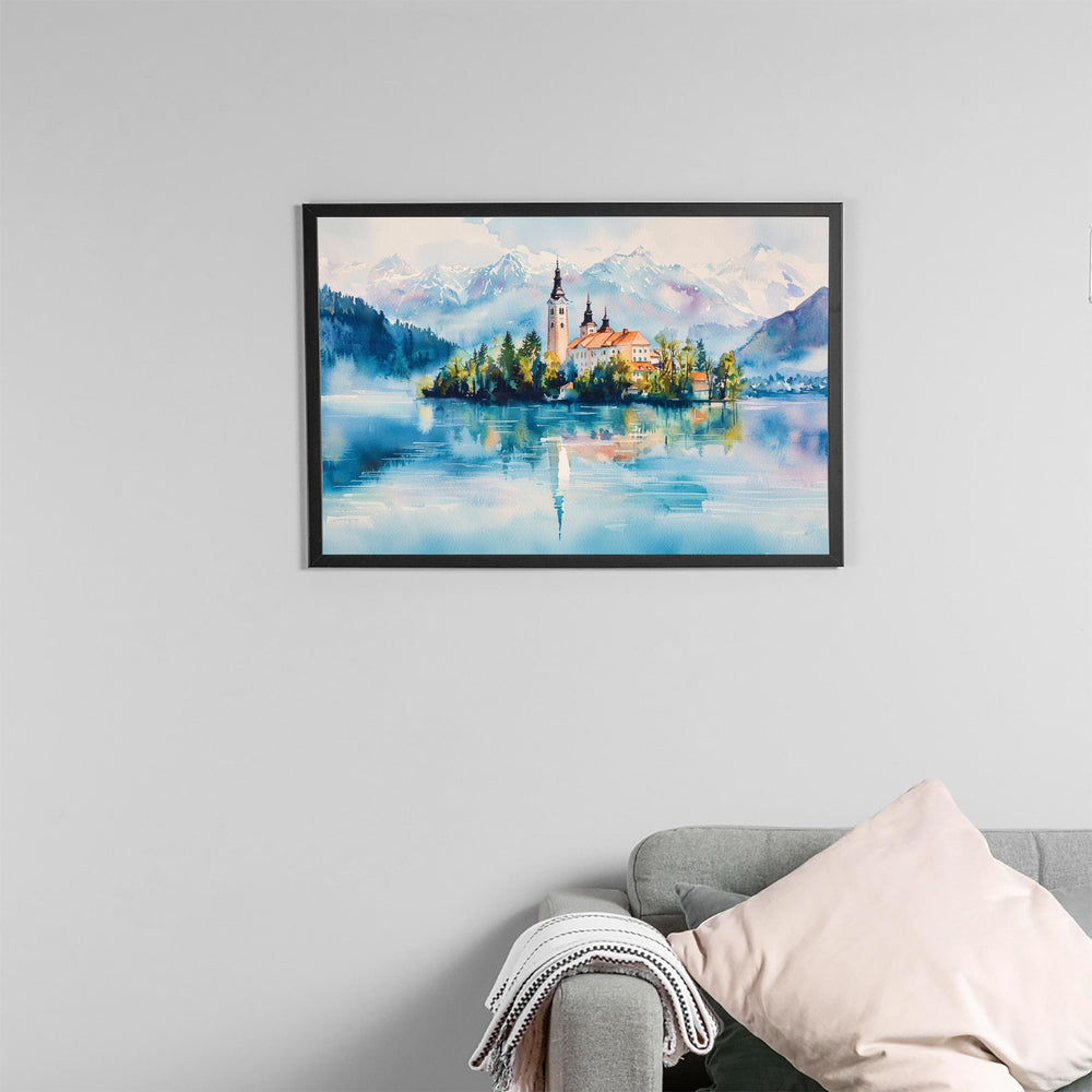 Lake Bled Watercolor Poster Landscape Wall Art Lake Bled Wall Hanging Home Décor Lake Bled Gift Art Lovers Slovenia Wall Art