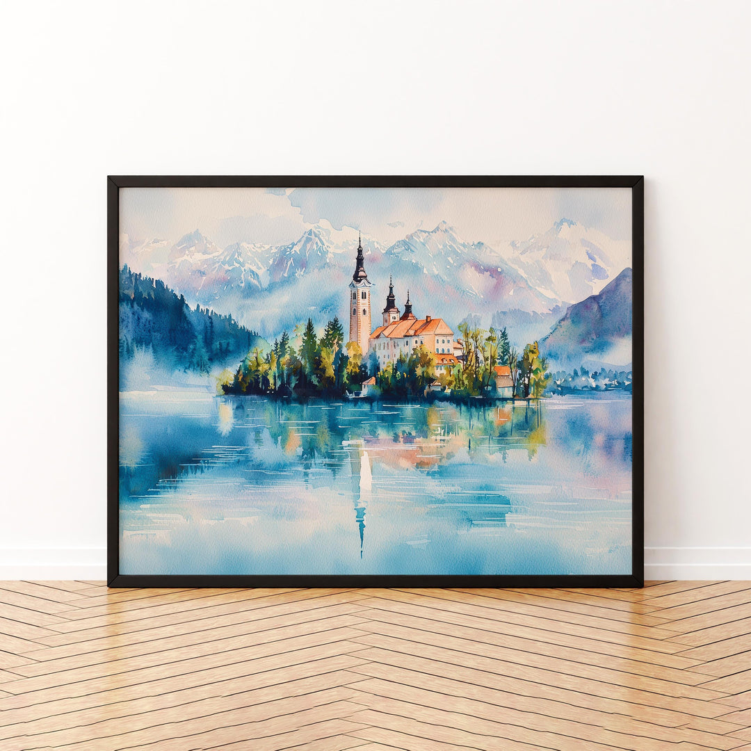 Lake Bled Watercolor Poster Landscape Wall Art Lake Bled Wall Hanging Home Décor Lake Bled Gift Art Lovers Slovenia Wall Art