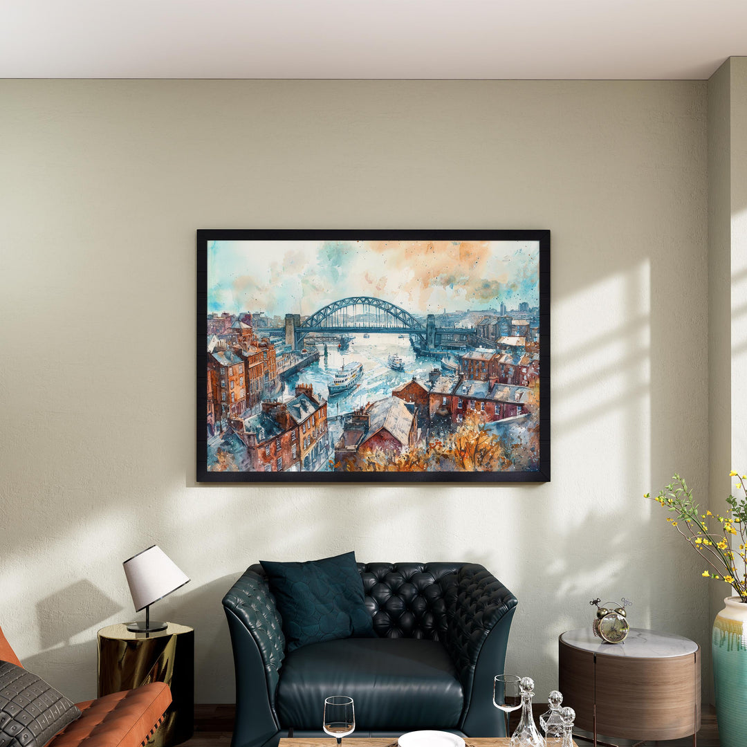Newcastle Watercolor Poster Landscape Wall Art Newcastle Wall Hanging Home Décor Newcastle Gift Art Lovers United Kingdom Wall Art