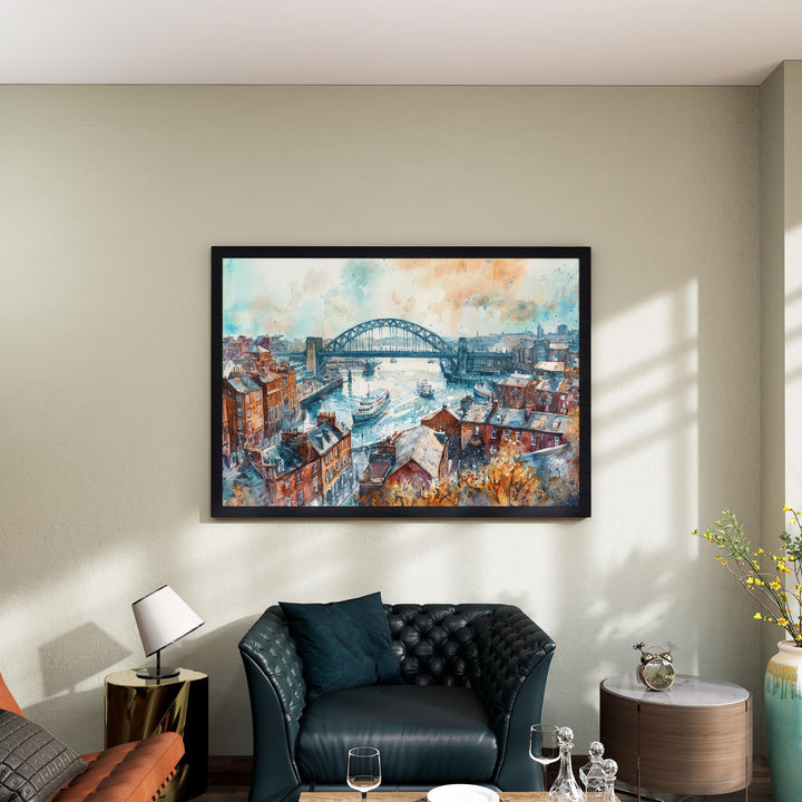 Newcastle Watercolor Poster Landscape Wall Art Newcastle Wall Hanging Home Décor Newcastle Gift Art Lovers United Kingdom Wall Art