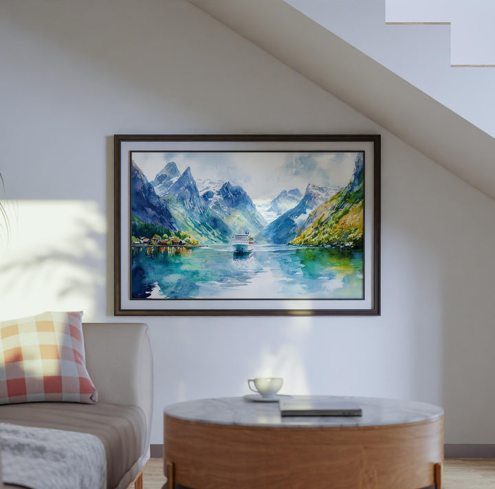 Fjords Watercolor Poster Landscape Wall Art Fjords Wall Hanging Home Décor Fjords Gift Art Lovers Norway Wall Art
