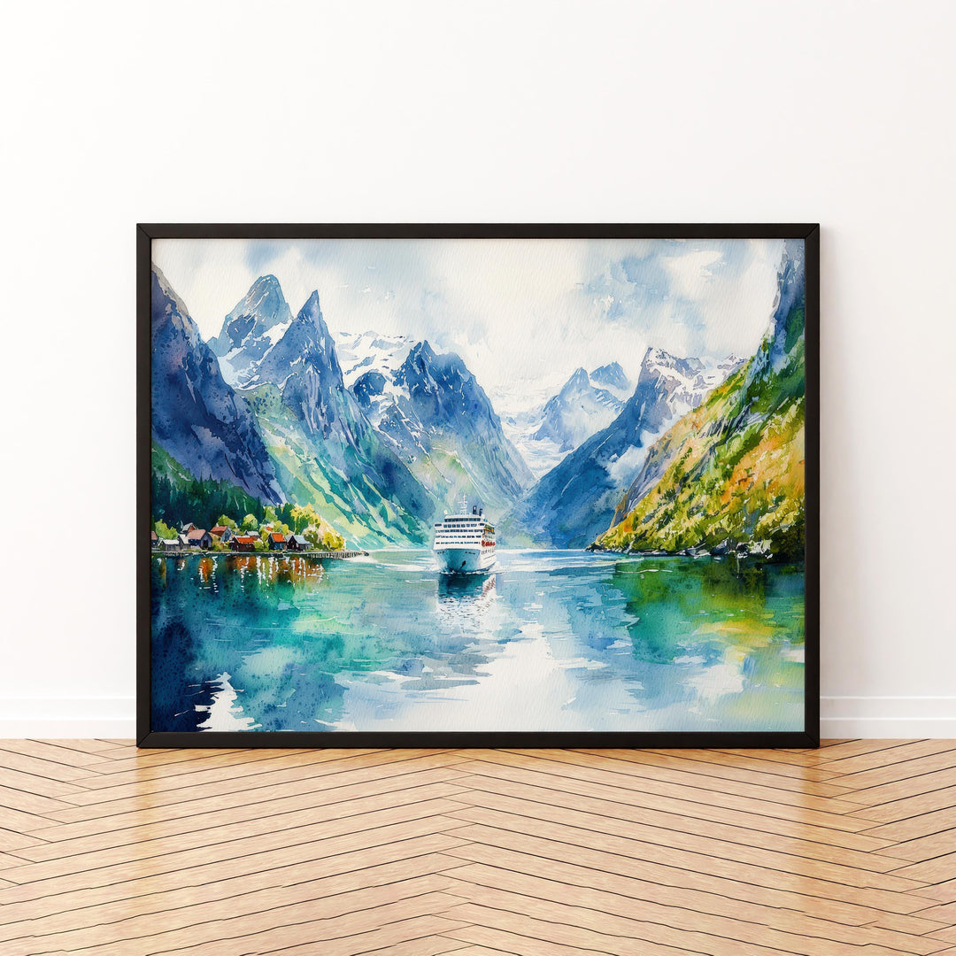Fjords Watercolor Poster Landscape Wall Art Fjords Wall Hanging Home Décor Fjords Gift Art Lovers Norway Wall Art