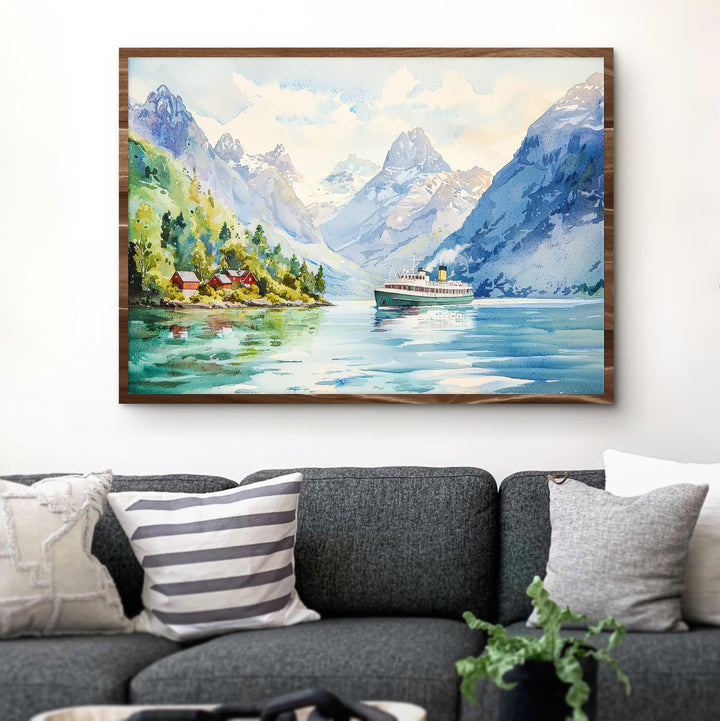 Fjords Watercolor Poster Landscape Wall Art Fjords Wall Hanging Home Décor Fjords Gift Art Lovers Norway Wall Art