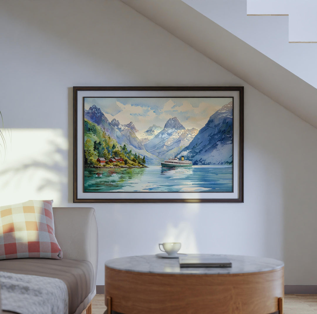 Fjords Watercolor Poster Landscape Wall Art Fjords Wall Hanging Home Décor Fjords Gift Art Lovers Norway Wall Art