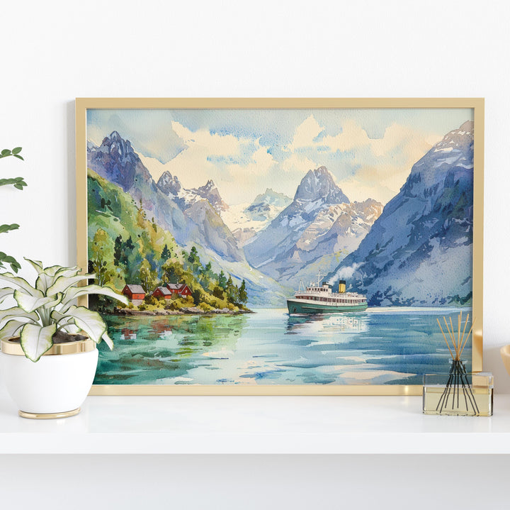 Fjords Watercolor Poster Landscape Wall Art Fjords Wall Hanging Home Décor Fjords Gift Art Lovers Norway Wall Art
