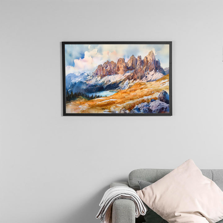 Dolomites Watercolor Poster Landscape Wall Art Dolomites Wall Hanging Home Décor Dolomites Gift Art Lovers Italy Wall Art
