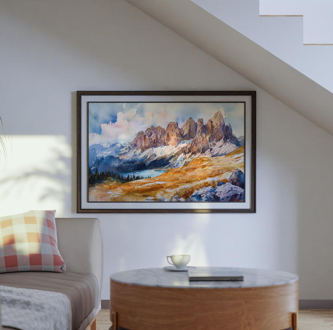 Dolomites Watercolor Poster Landscape Wall Art Dolomites Wall Hanging Home Décor Dolomites Gift Art Lovers Italy Wall Art