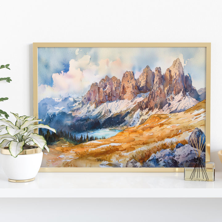 Dolomites Watercolor Poster Landscape Wall Art Dolomites Wall Hanging Home Décor Dolomites Gift Art Lovers Italy Wall Art
