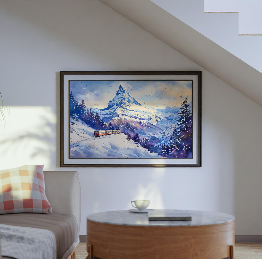 Zermatt Watercolor Poster Landscape Wall Art Zermatt Wall Hanging Home Décor Zermatt Gift Art Lovers Switzerland Wall Art