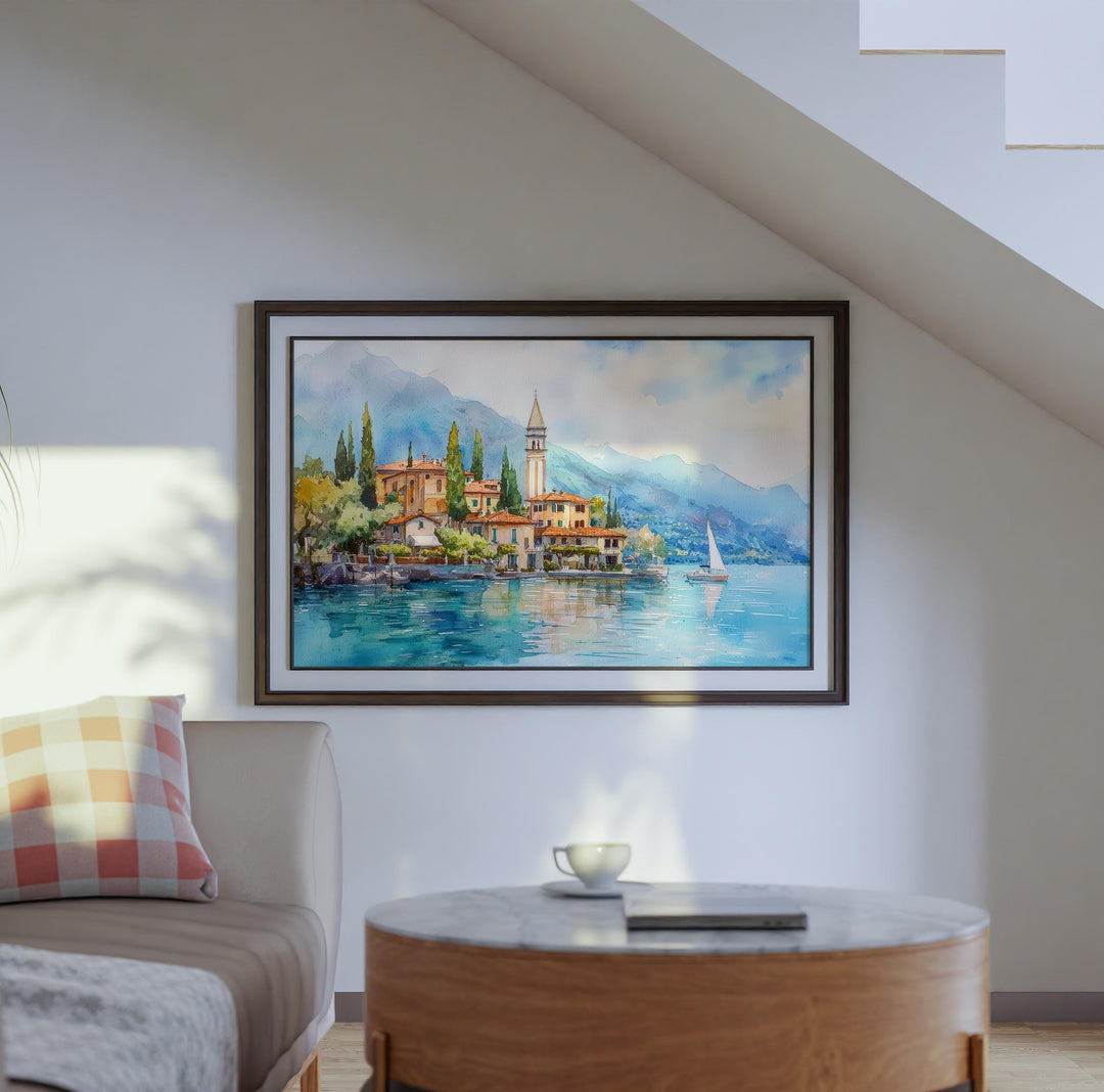 Lake Como Watercolor Poster Landscape Wall Art Lake Como Wall Hanging Home Décor Lake Como Gift Art Lovers Italy Wall Art