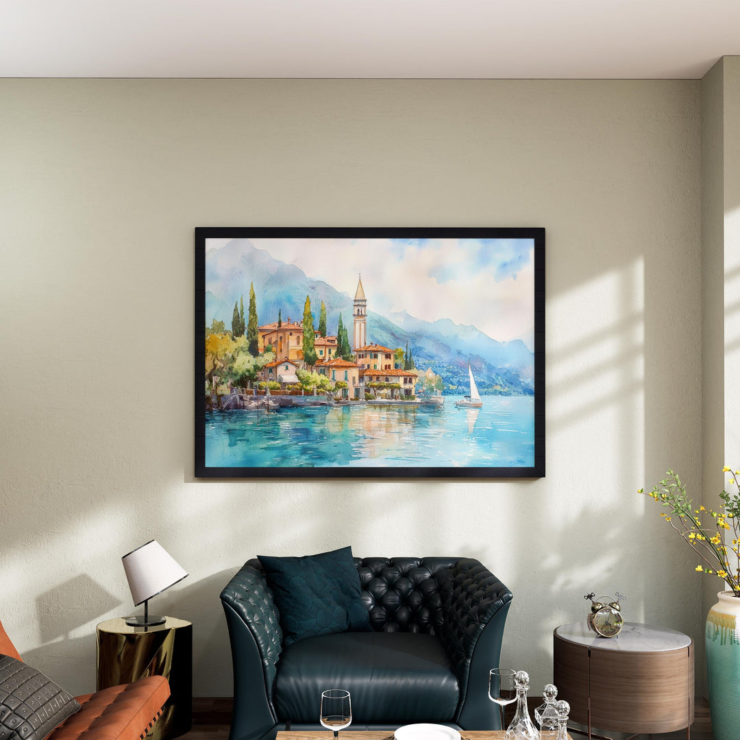 Lake Como Watercolor Poster Landscape Wall Art Lake Como Wall Hanging Home Décor Lake Como Gift Art Lovers Italy Wall Art