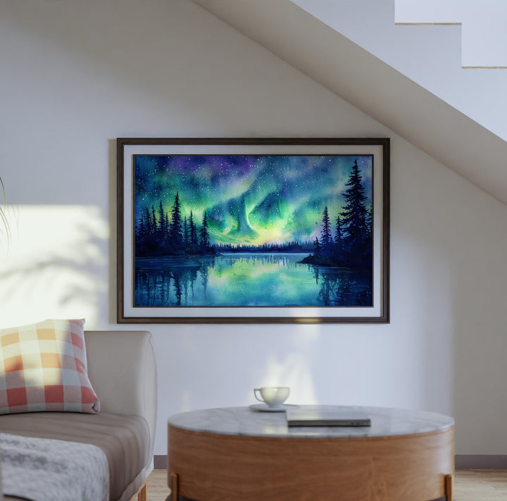 Northern Lights Watercolor Poster Landscape Wall Art Northern Lights Wall Hanging Home Décor Northern Lights Gift Art Lovers Norway Wall Art