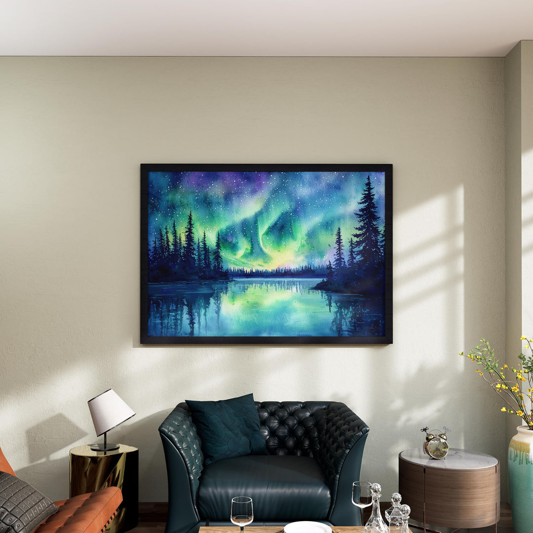 Northern Lights Watercolor Poster Landscape Wall Art Northern Lights Wall Hanging Home Décor Northern Lights Gift Art Lovers Norway Wall Art